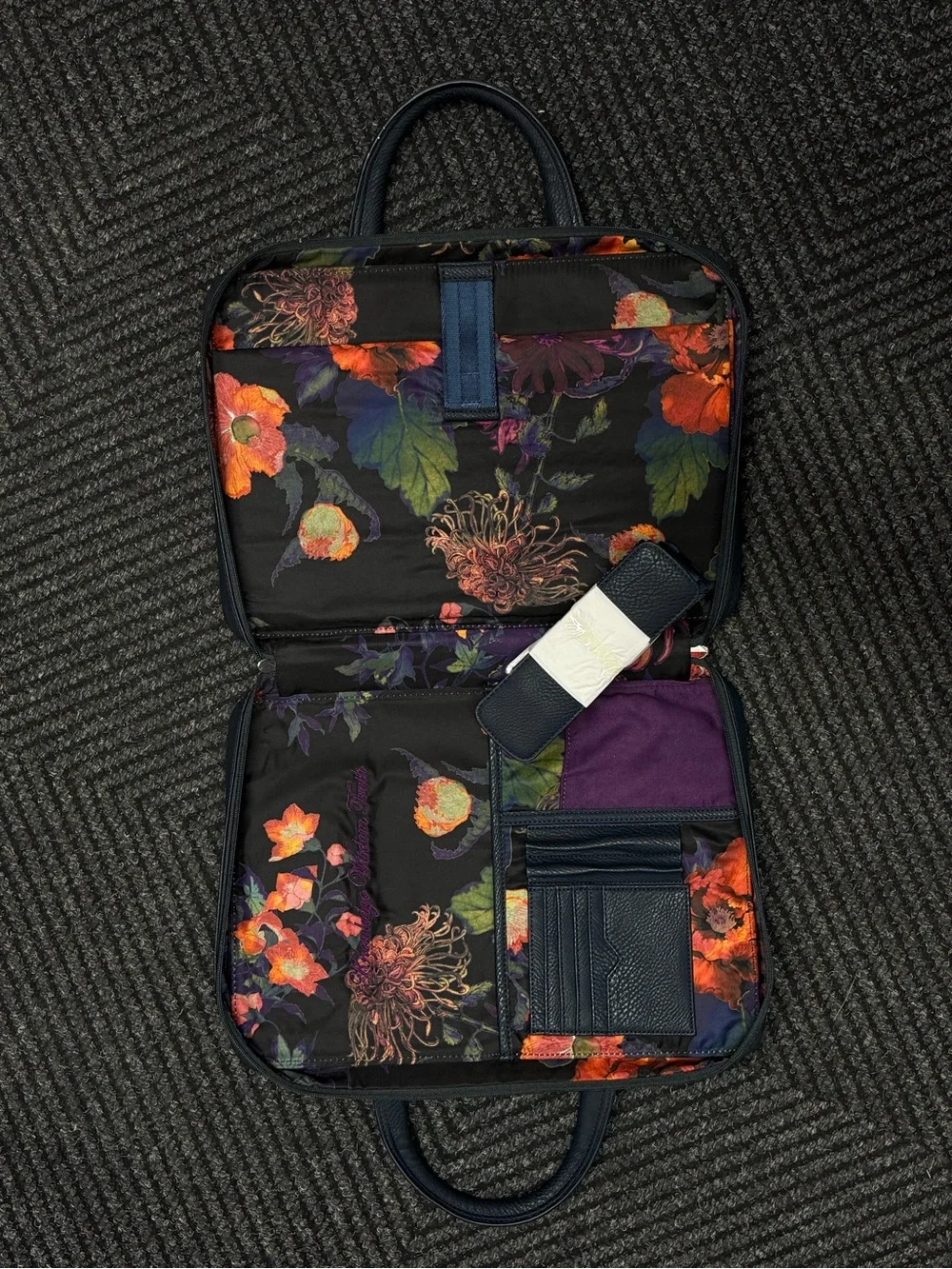 Robert Graham Navy Leather Briefcase with Gold Hardware